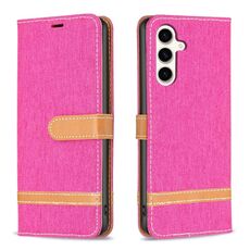 Custodia in pelle per Samsung Galaxy S23 FE 5G Color Block Denim Texture (rosa rossa)
