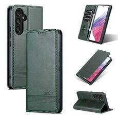 Per Samsung Galaxy S23 FE 5G AZNS Custodia per telefono in pelle a conchiglia con struttura in vitello magnetico (verde scuro)