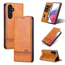 Per Samsung Galaxy S23 FE 5G AZNS Custodia per telefono in pelle a conchiglia con struttura in vitello magnetico (marrone chiaro)