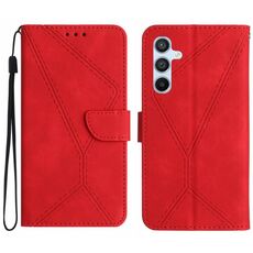 Custodia in pelle goffrata con cuciture per Samsung Galaxy S23 FE 5G (rossa)
