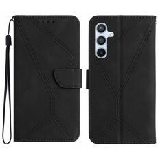 Custodia in pelle goffrata con cuciture per Samsung Galaxy S23 FE 5G (nera)
