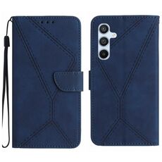 Custodia per telefono in pelle goffrata con cuciture per Samsung Galaxy S23 FE 5G (blu)