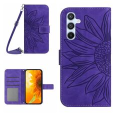 Per Samsung Galaxy S23 FE 5G Skin Feel Sun Flower Custodia a conchiglia in pelle con cordino (viola scuro)