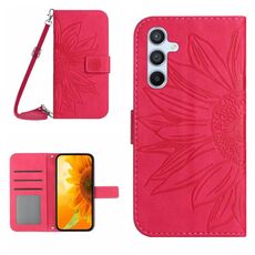 Per Samsung Galaxy S23 FE 5G Skin Feel Sun Flower Custodia in pelle a conchiglia con cordino (rosa rossa)