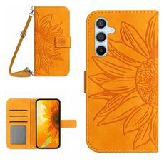Per Samsung Galaxy S23 FE 5G Skin Feel Sun Flower Custodia in pelle a conchiglia con cordino (giallo)