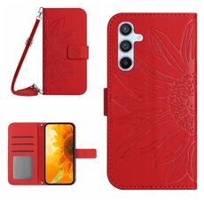 Per Samsung Galaxy S23 FE 5G Skin Feel Sun Flower Custodia in pelle a conchiglia con cordino (rosso)