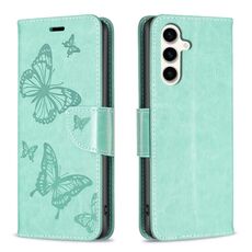 Per Samsung Galaxy S23 FE 5G Custodia in pelle con motivo a due farfalle in rilievo (verde)