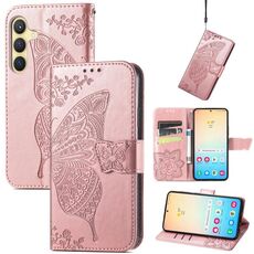 Per Samsung Galaxy S23 FE 5G Custodia per telefono in pelle goffrata farfalla amore fiore (oro rosa)