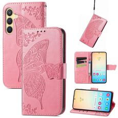 Per Samsung Galaxy S23 FE 5G Custodia per telefono in pelle goffrata farfalla amore fiore (rosa)