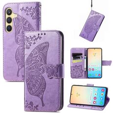 Custodia in pelle goffrata per Samsung Galaxy S23 FE 5G Butterfly Love Flower (viola chiaro)