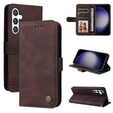 Per Samsung Galaxy S23 FE 5G Skin Feel Life Tree Custodia in pelle con bottone in metallo (marrone)