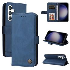 Per Samsung Galaxy S23 FE 5G Skin Feel Life Tree Custodia in pelle con bottone in metallo (blu)