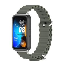 Per cinturino per orologio traspirante in silicone marino Mijobs Huawei Band 8 (verde kaki + argento)