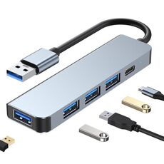 BYL-2301U Adattatore HUB 5 in 1 da USB a USB3.0+USB2.0x3+USB-C / Type-C, lunghezza cavo: 10 cm