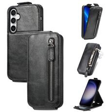 Per Samsung Galaxy S23 FE 5G Portafoglio con cerniera Custodia per telefono in pelle con vibrazione verticale (nero)