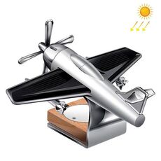Ornamento di aeroplano per auto solare Diffusore di aromi solidi Oggetti di decorazione rotanti per auto (argento)