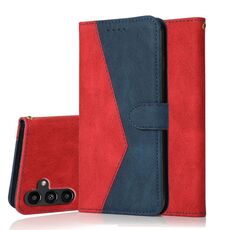 Per Samsung Galaxy S23 FE 5G Custodia in pelle con cuciture a due colori (rosso blu)
