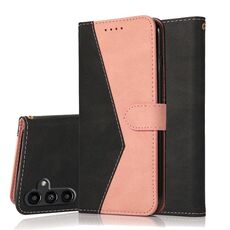 Per Samsung Galaxy S23 FE 5G Custodia in pelle con cuciture a due colori (nero oro rosa)