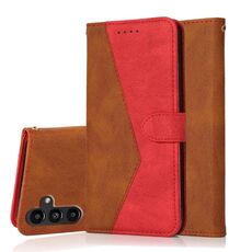 Per Samsung Galaxy S23 FE 5G Custodia in pelle con cuciture a due colori (marrone rosso)