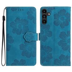 Per Samsung Galaxy S23 FE 5G Custodia in pelle con motivo floreale in rilievo (blu)