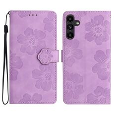 Per Samsung Galaxy S23 FE 5G Custodia in pelle con motivo floreale in rilievo (viola)