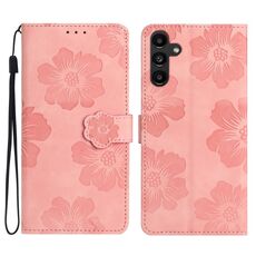 Per Samsung Galaxy S23 FE 5G Custodia in pelle con motivo floreale in rilievo (rosa)