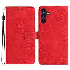 Per Samsung Galaxy S23 FE 5G Custodia in pelle con motivo floreale in rilievo (rosso)
