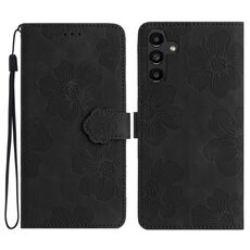 Per Samsung Galaxy S23 FE 5G Custodia in pelle con motivo floreale in rilievo (nero)