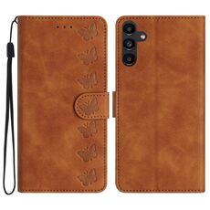 Per Samsung Galaxy S23 FE 5G Custodia in pelle goffrata con sette farfalle (marrone)