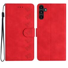 Per Samsung Galaxy S23 FE 5G Custodia per telefono in pelle goffrata con sette farfalle (rosso)