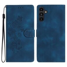 Per Samsung Galaxy S23 FE 5G Custodia per telefono in pelle con motivo a farfalla in rilievo (blu)