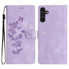 Per Samsung Galaxy S23 FE 5G Custodia per cellulare in pelle con motivo a farfalla fiore (viola)