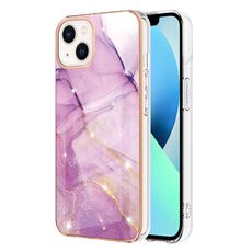 Custodia per telefono antiurto in TPU IMD a doppio lato con motivo in marmo galvanico per iPhone 15 (viola 001)