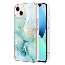 Custodia per telefono antiurto IMD TPU a doppio lato con motivo in marmo galvanico per iPhone 15 (verde 003)