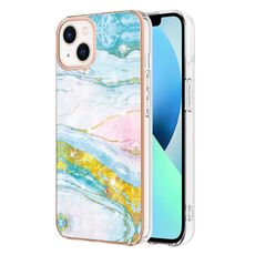 Custodia per telefono antiurto IMD TPU a doppio lato con motivo in marmo galvanico per iPhone 15 (verde 004)