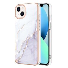 Custodia per telefono antiurto in TPU IMD a doppio lato con motivo in marmo galvanico per iPhone 15 (bianco 006)