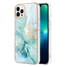 Custodia per telefono antiurto in TPU IMD a doppio lato con motivo in marmo galvanico per iPhone 15 Pro (verde 003)