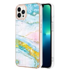 Custodia per telefono antiurto in TPU IMD a doppio lato con motivo in marmo galvanico per iPhone 15 Pro (verde 004)
