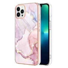 Custodia per telefono antiurto in TPU IMD a doppio lato con motivo in marmo galvanico per iPhone 15 Pro (oro rosa 005)