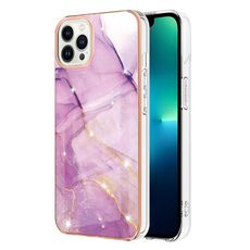 Custodia per telefono antiurto in TPU IMD a doppio lato con motivo in marmo galvanico per iPhone 15 Pro Max (viola 001)