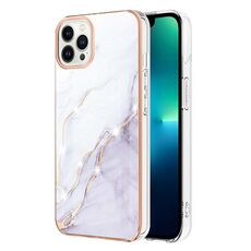 Custodia per telefono antiurto in TPU IMD a doppio lato con motivo in marmo galvanico per iPhone 15 Pro Max (bianco 006)