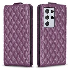 Per Samsung Galaxy S21 Ultra 5G Diamond Lattice Custodia in pelle con vibrazione verticale (viola scuro)