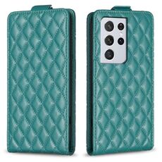 Per Samsung Galaxy S21 Ultra 5G Diamond Lattice Custodia in pelle con vibrazione verticale (verde)