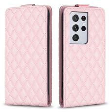 Per Samsung Galaxy S21 Ultra 5G Diamond Lattice Custodia in pelle con vibrazione verticale (rosa)