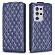 Per Samsung Galaxy S21 Ultra 5G Diamond Lattice Custodia in pelle con vibrazione verticale (blu)