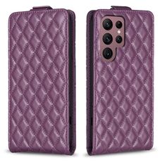 Per Samsung Galaxy S22 Ultra 5G Diamond Lattice Custodia in pelle con vibrazione verticale (viola scuro)