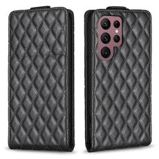 Per Samsung Galaxy S22 Ultra 5G Diamond Lattice Custodia in pelle con vibrazione verticale (nero)