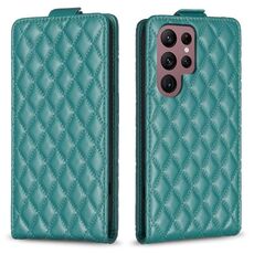 Per Samsung Galaxy S22 Ultra 5G Diamond Lattice Custodia in pelle con vibrazione verticale (verde)