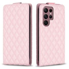 Per Samsung Galaxy S22 Ultra 5G Diamond Lattice Custodia in pelle con vibrazione verticale (rosa)