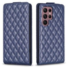 Per Samsung Galaxy S22 Ultra 5G Diamond Lattice Custodia in pelle con vibrazione verticale (blu)